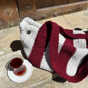 Bordo Çizgili Büyük Çanta